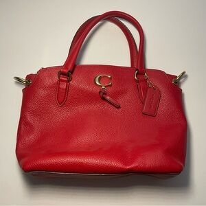 Coach Red Pebbled Leather Remi Satchel Bag